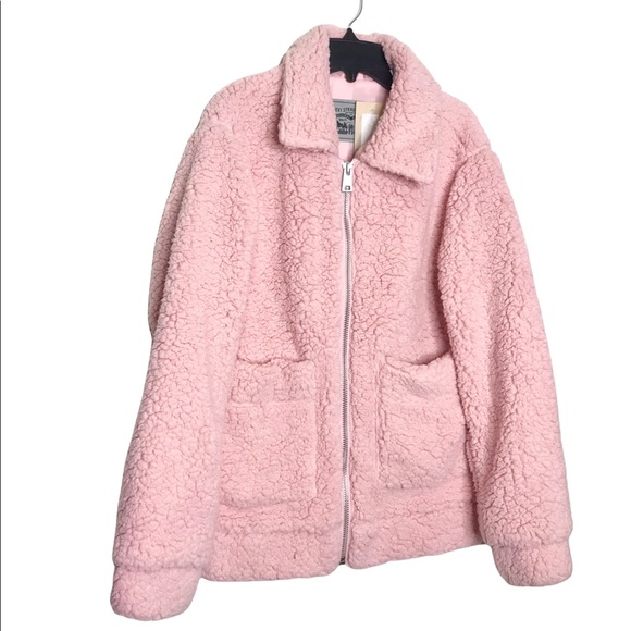 Levi's Women’s Oversized Sherpa Bomber Jacket Pink Small - Picture 6 of 9